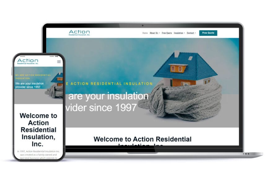 desktop and mobile phone screens with website homepage